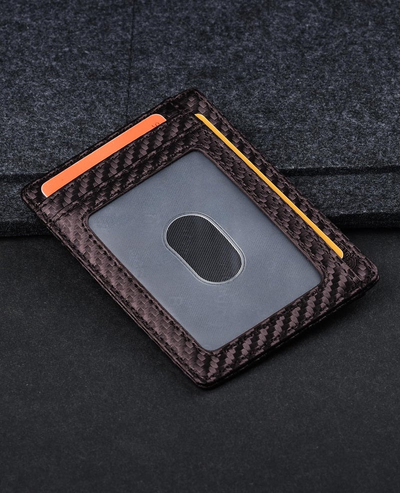 Buffway Slim Minimalist Front Pocket RFID Blocking Leather Wallets for Men and Women - Carbon Fiber Coffee - Image 3